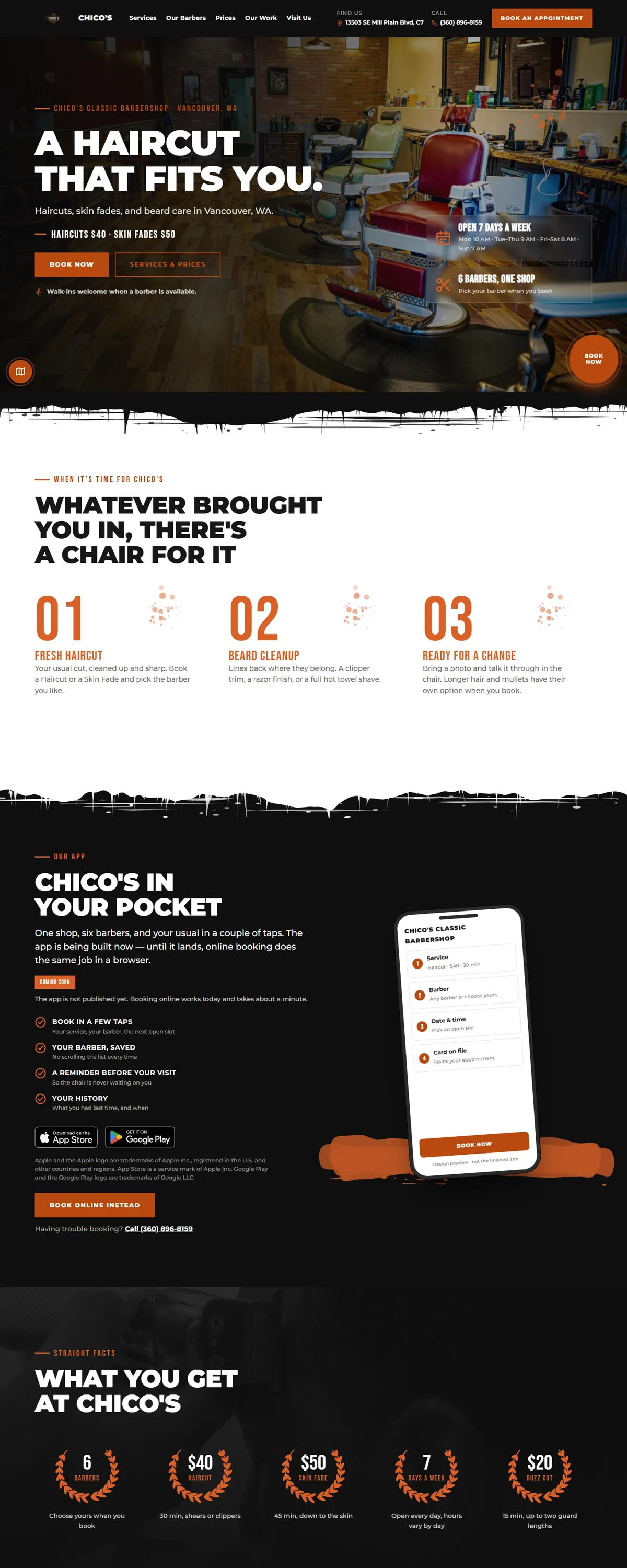 Chico's Classic Barbershop home page, full length