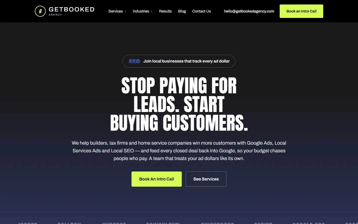 GetBooked Agency website, home page