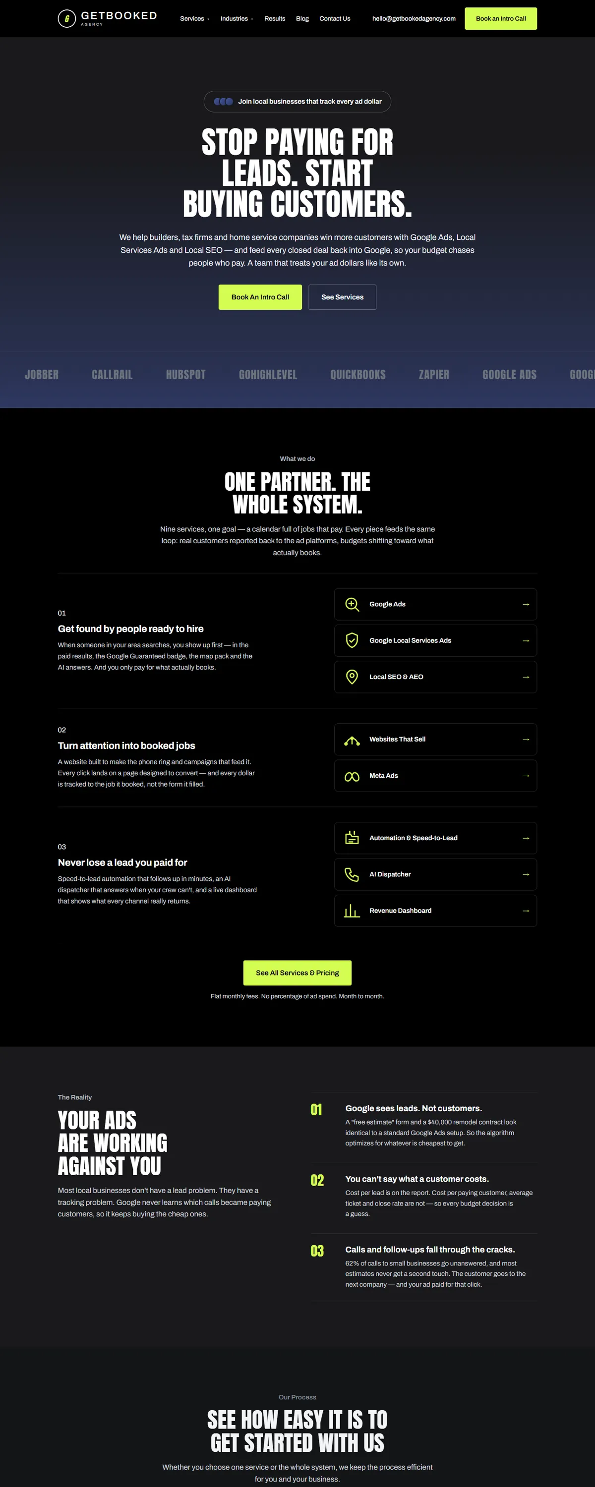 GetBooked Agency home page, full length