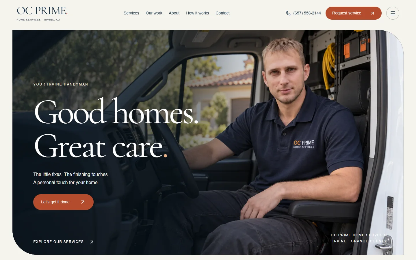 OC Prime Home Services website, home page
