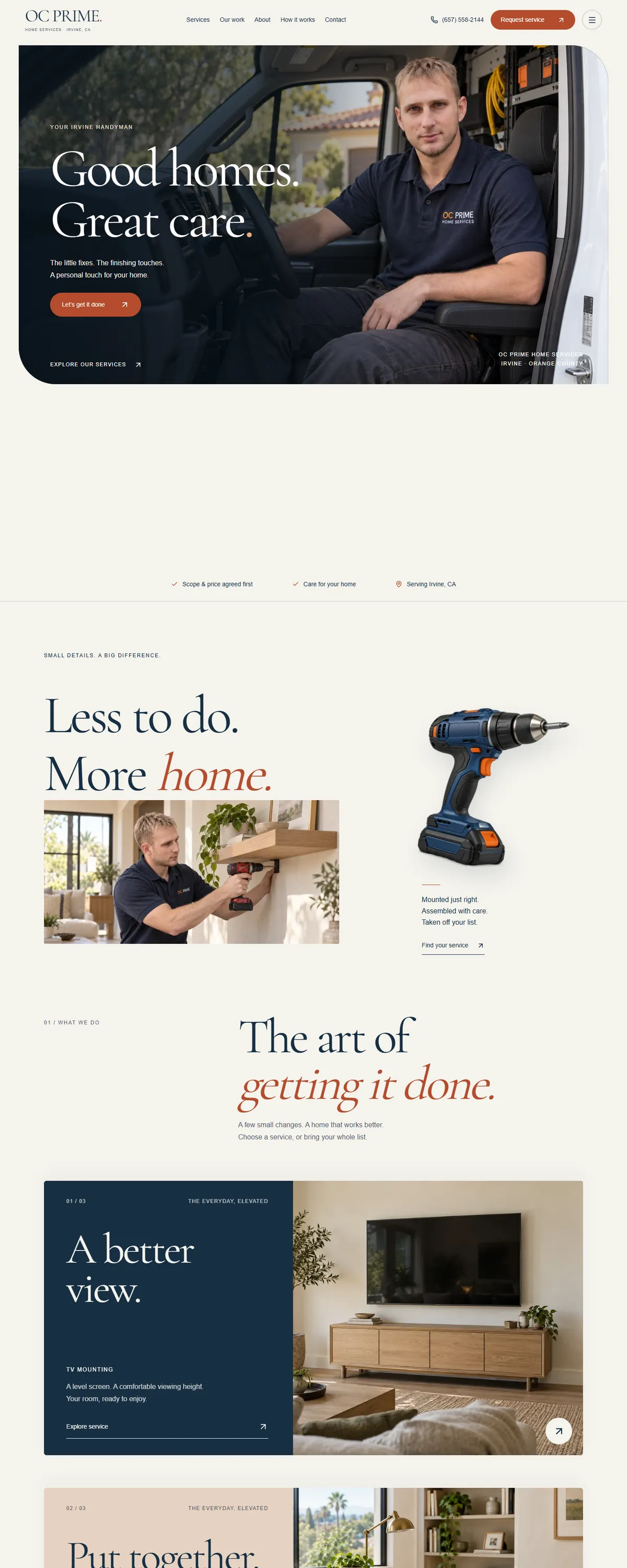 OC Prime Home Services home page, full length